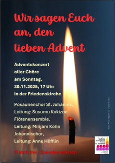Adventskonzert aller Chöre 30.11.25, 17 Uhr, Friedenskirche