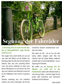 Fahrradsegnung 18.10.25, 10 Uhr, Palmplatz