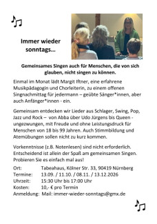 Immer wieder sonnags-Singen ab Sept. 2026
