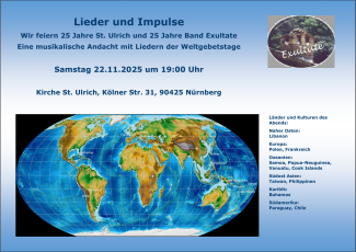 Lieder und Impluse 22.11.25, 19 Uhr, St. Ulrich