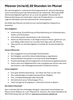 Stellenausschreibung Mesner/Mesnerin