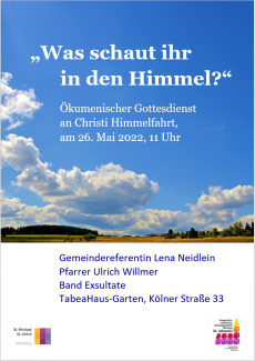 Ökumenischer Himmelfahrtsgottesdienst 26.5.2022, 11 Uhr, TabeaHaus-Garten