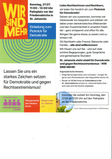 Picknick für Demokratie 27.7.25, 11.13 Uhr, Palmplatz