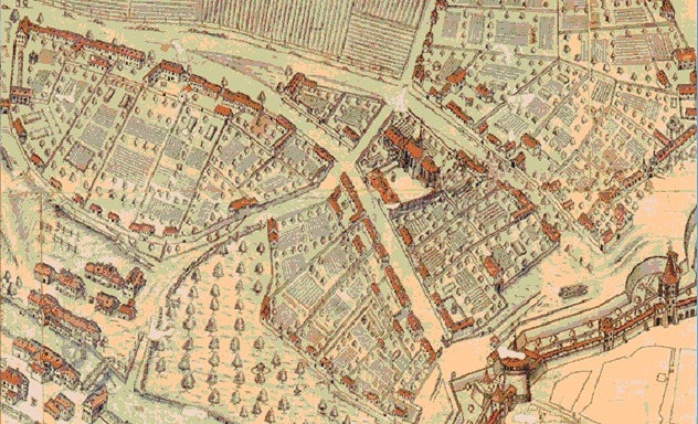 Im Plan von Hans Bien 1620 sind die Barockgärten über die ganze Vorstadt verteilt. Einige der Gärten existieren heute noch in der Johannisstraße.