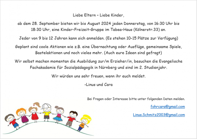 Kindergruppe donnerstags, 16.30 Uhr, TabeaHaus